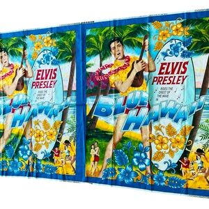 Vintage VIP Cranston USA Elvis Wave Hawaii Floral Sewing Fabric 2 Panels Cotton